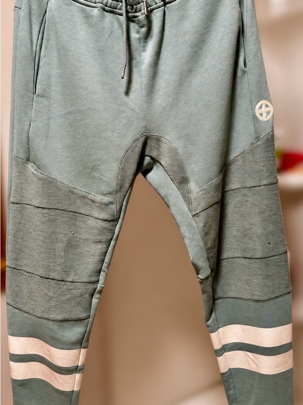 Pink Dolphin Men's Teal Green Jogger Sweatpants with White Stripes